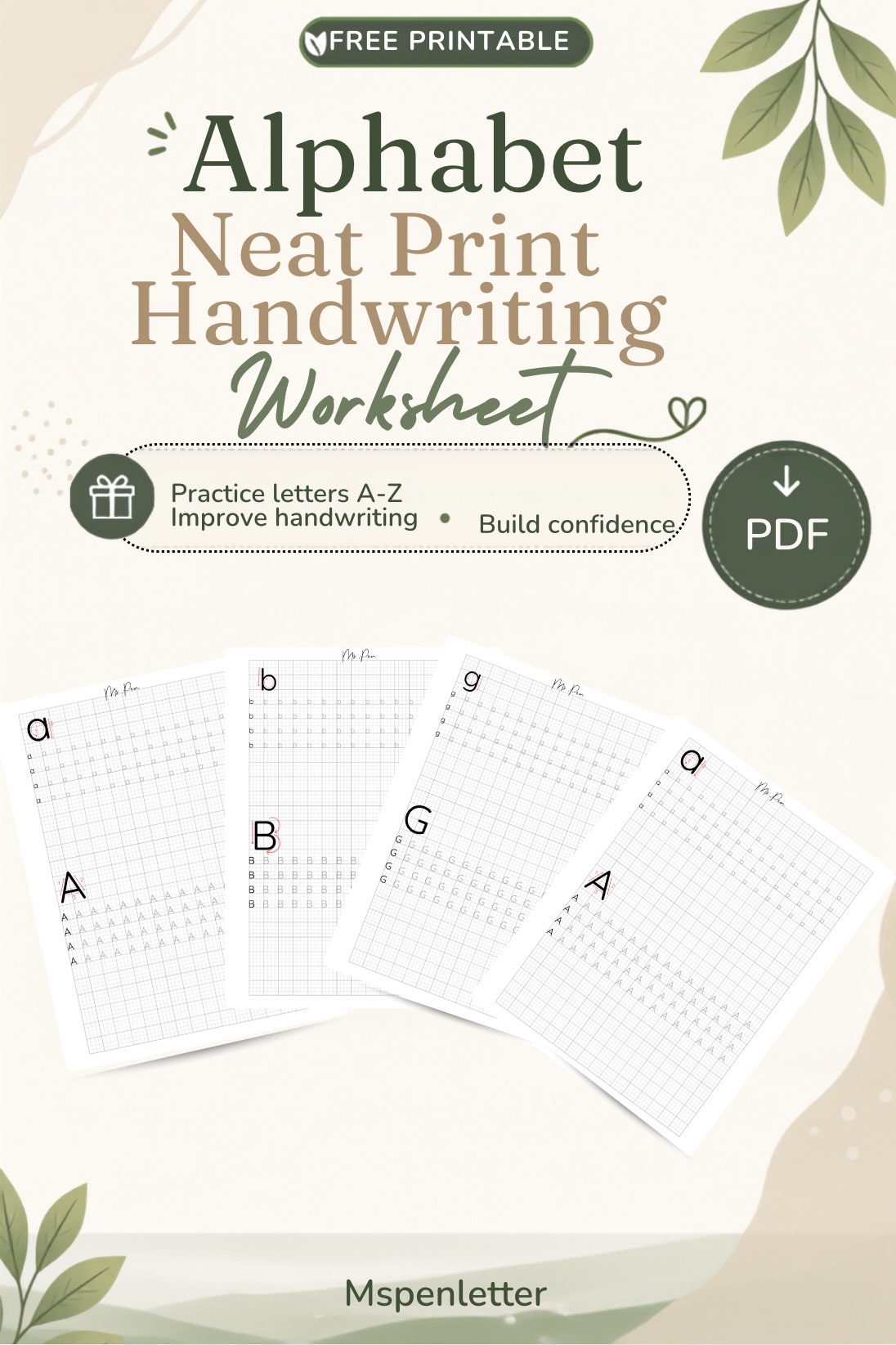 Free Printable A–Z Print Handwriting Worksheets (PDF)